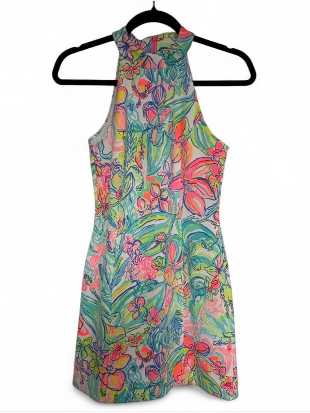 Lilly Pulitzer Neon Floral Halter Mini Dress in Pink, Green, Blue